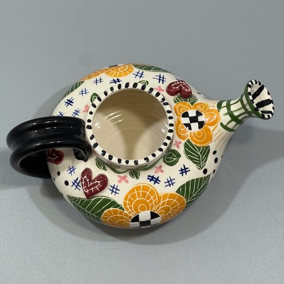Vintage Meg Johnson Whimsical Teapot Ceramic Pottery Handmade and Painted Design - Picture 7 of 8